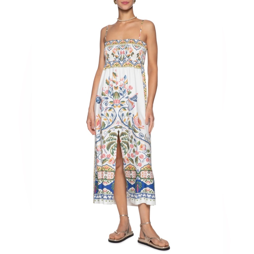 FARM Rio White Floral Midi Dress